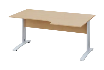 ERK 28 - 166 stůl kancelářský, rohový, pravý, kovová podnož bílá, deska 25 mm, široký 1600 mm, bříza irská